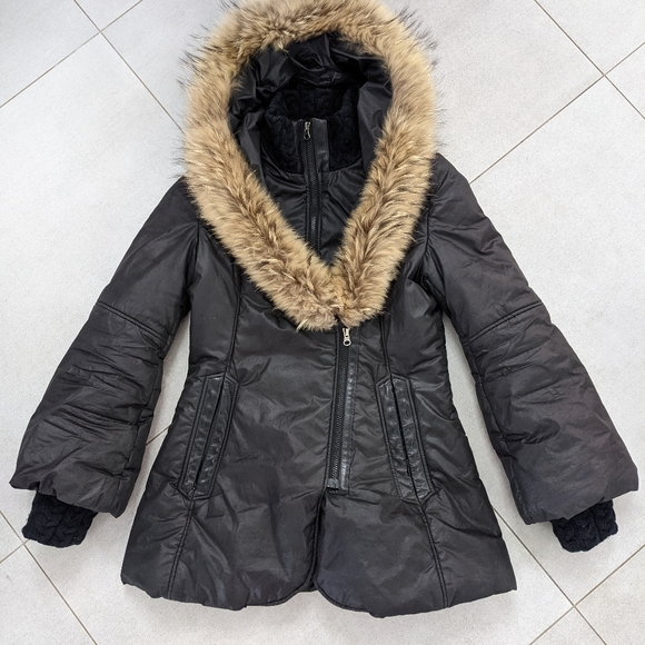 Mackage Shiny Black Puffer Jacket with Fur Hood - Picture 2 of 2